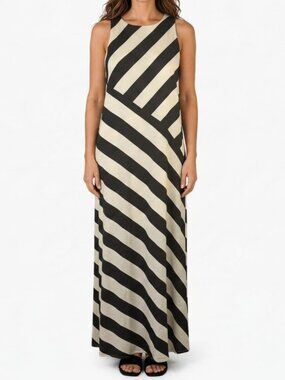 NWT Compania Fantastica Cruela Black Beige Striped Maxi Dress Womens L